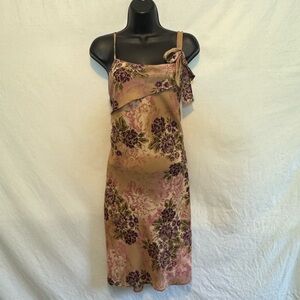 C-138 Younique Tan & Purple Floral Sleeveless Lined MIDI Summer Dress Size L‎